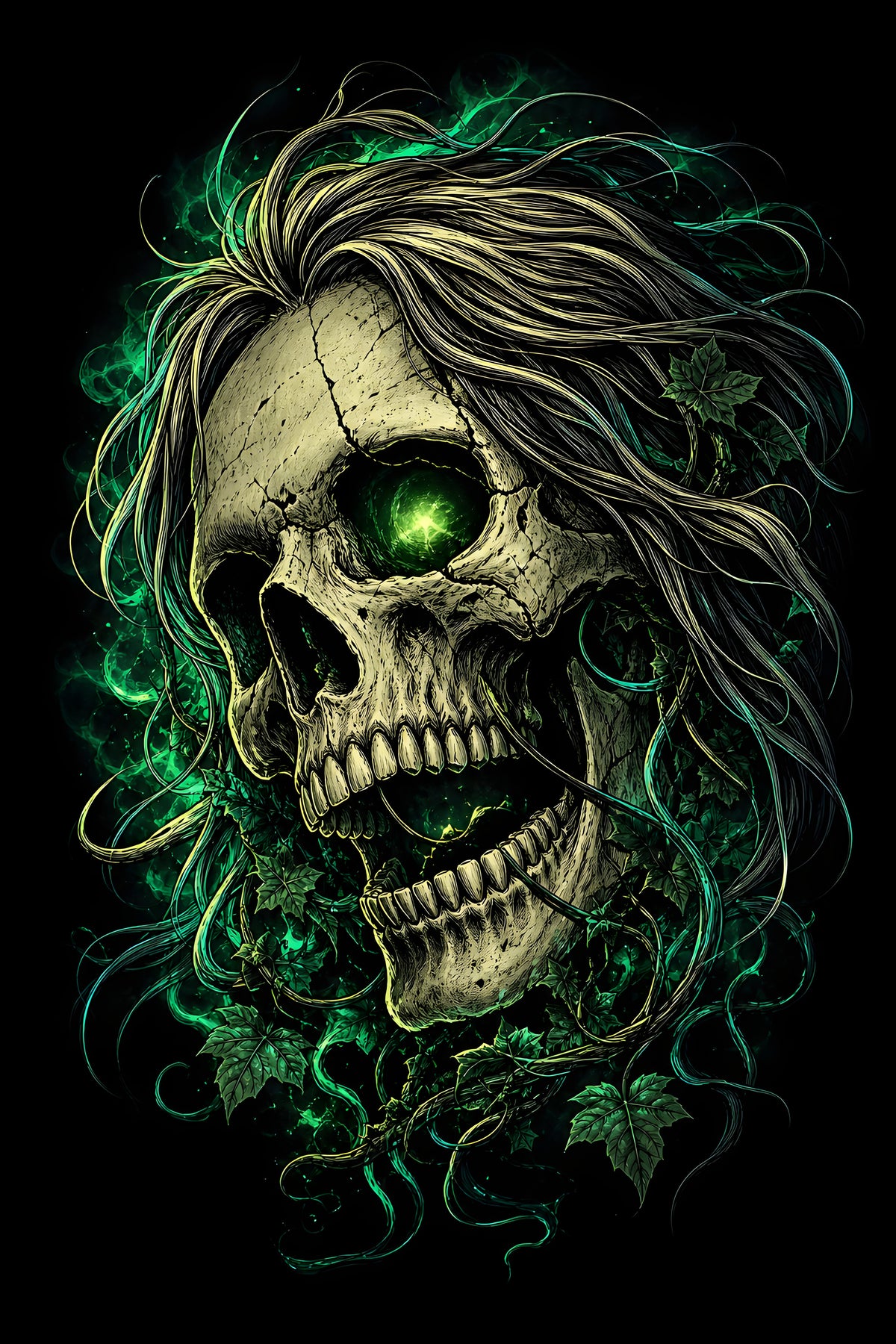Emerald Ghost Skull - Halftone DTF transfer - Prints best on darks