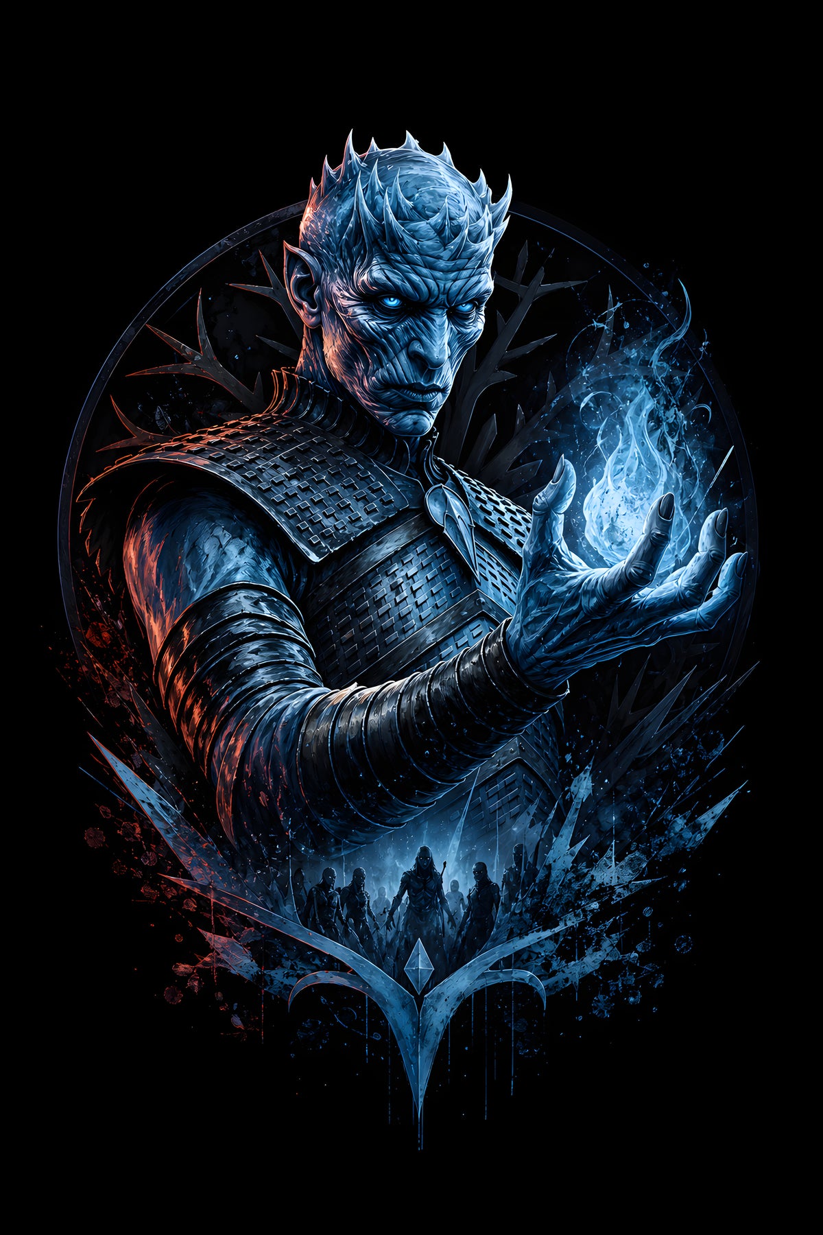 Night King Ice Flame - Halftone DTF transfer - Prints best on darks
