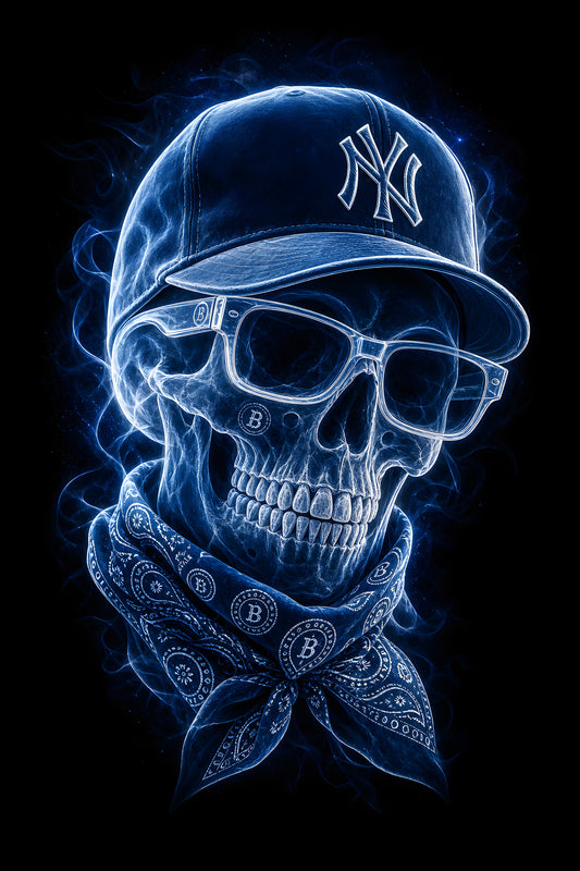 New York Baseball Skull - Halftone DTF transfer - Prints best on darks