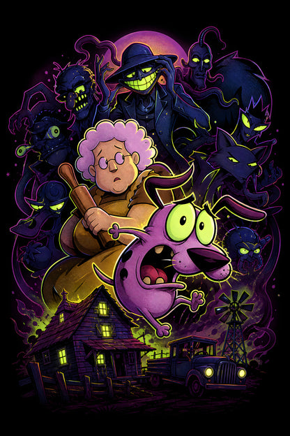 Courage Haunted Cartoon Crew - Halftone DTF transfer - Prints best on darks