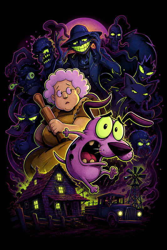 Courage Haunted Cartoon Crew - Halftone DTF transfer - Prints best on darks