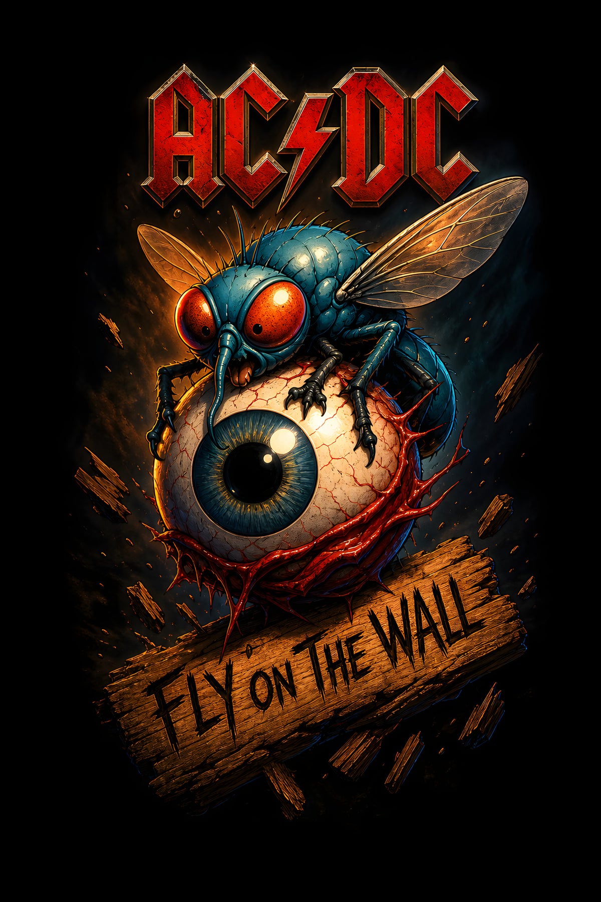 AC/DC Fly on the Wall - Halftone DTF transfer - Prints best on darks