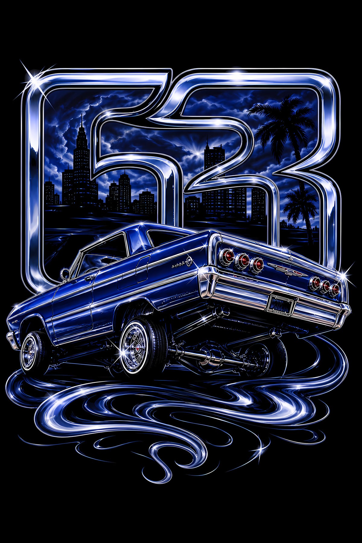 63 Blue Lowrider - Halftone DTF transfer - Prints best on darks