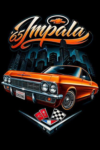 65 Impala Orange Lowrider - Halftone DTF transfer - Prints best on darks