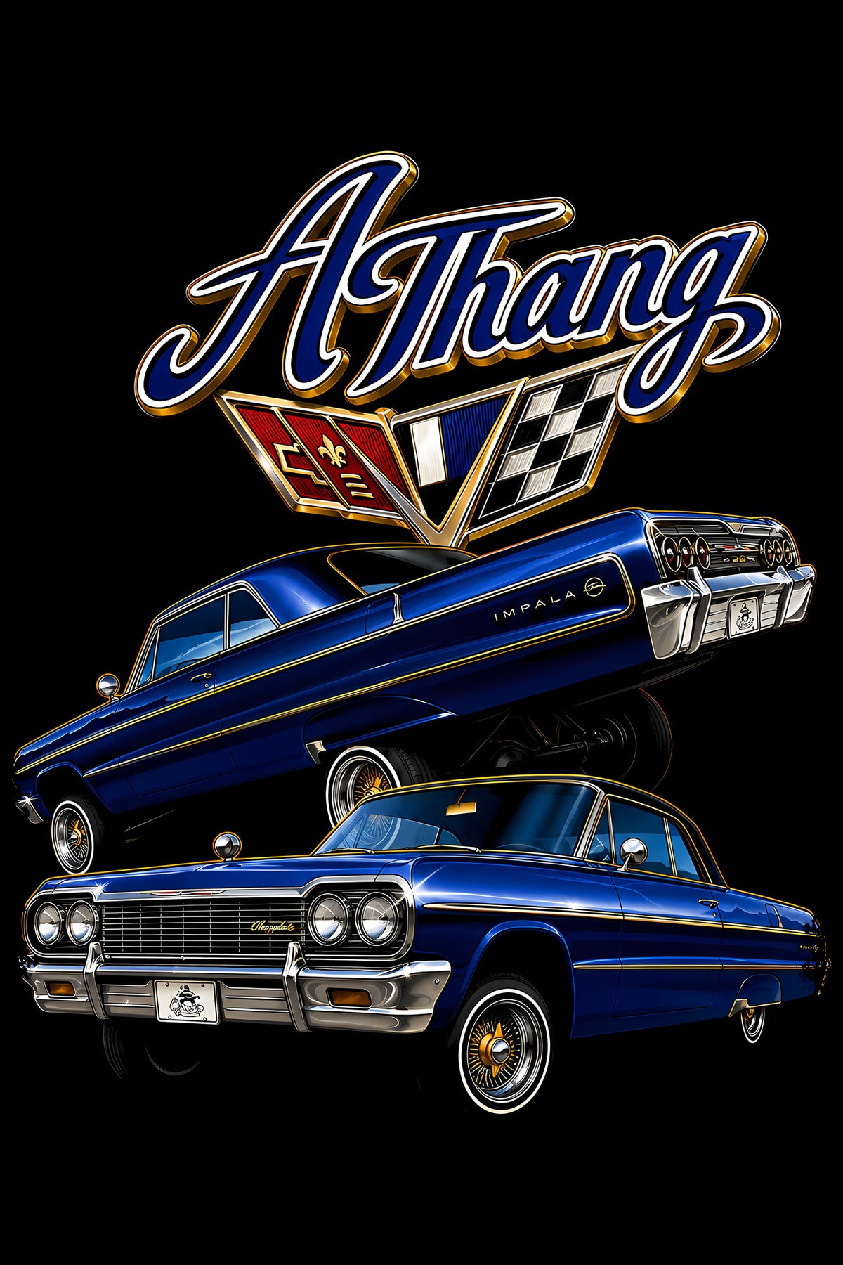 A Thang Blue Lowriders - Halftone DTF transfer - Prints best on darks