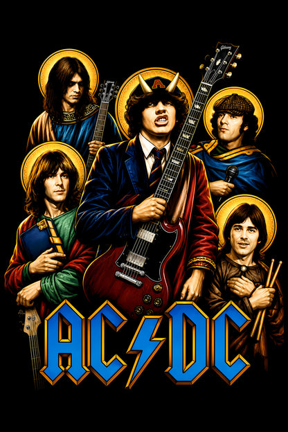 ACDC Band Collage - Halftone DTF transfer - Prints best on darks
