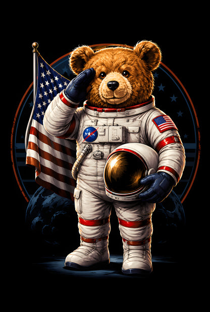 American Astronaut Teddy Bear - Halftone DTF transfer - Prints best on darks