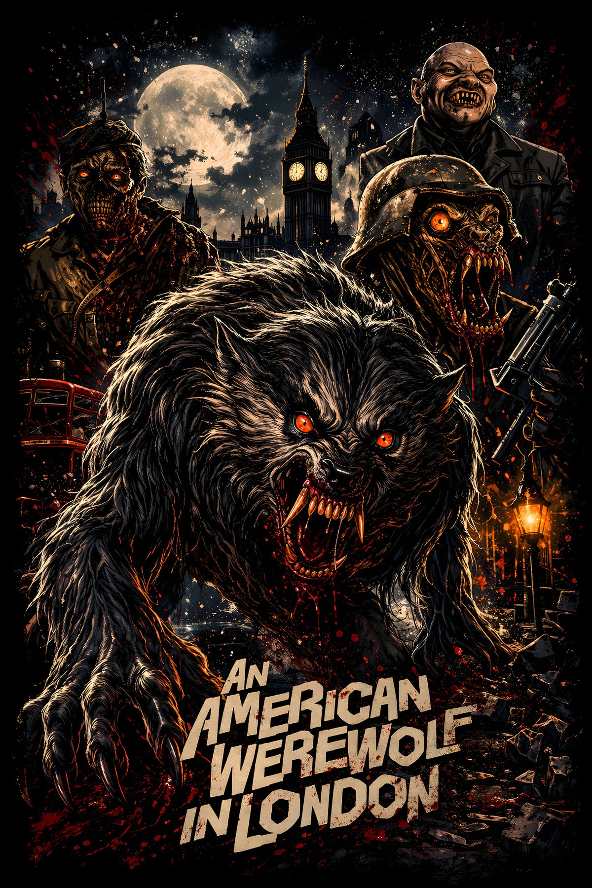 An American Werewolf in London - Halftone DTF transfer - Prints best on darks