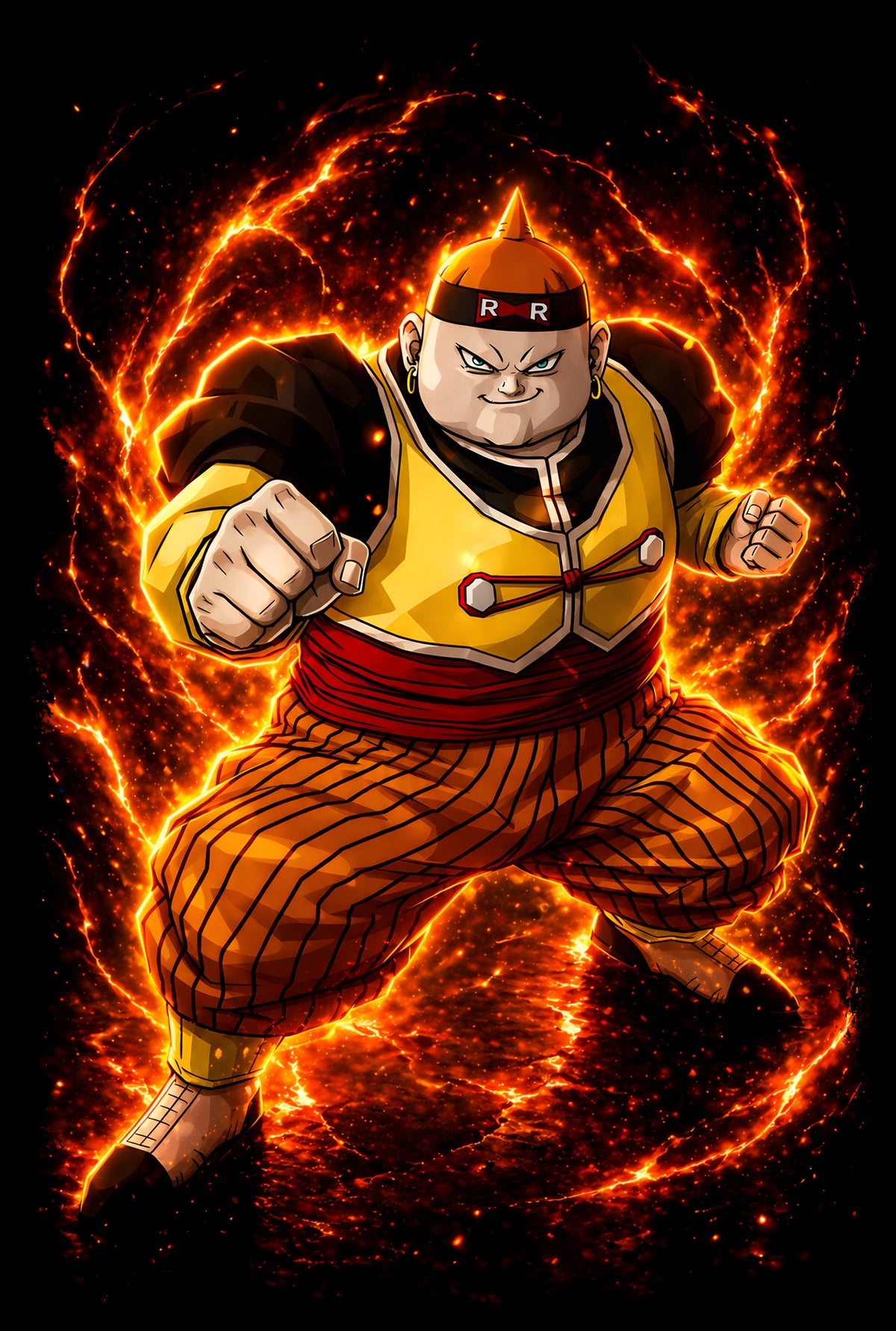 Android 19 Fire Aura - Halftone DTF transfer - Prints best on darks