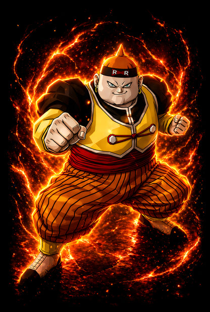 Android 19 Fire Aura - Halftone DTF transfer - Prints best on darks