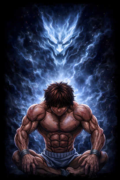 Anime Fighter and Blue Dragon Aura - Halftone DTF transfer - Prints best on darks