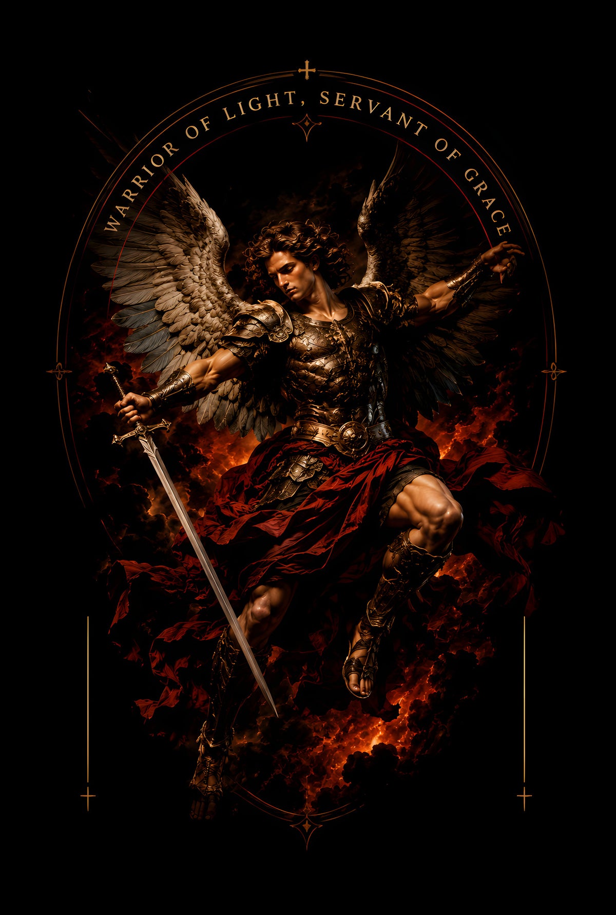 Archangel in Battle - Halftone DTF transfer - Prints best on darks