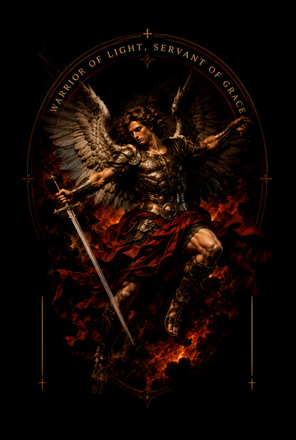 Archangel in Battle - Halftone DTF transfer - Prints best on darks