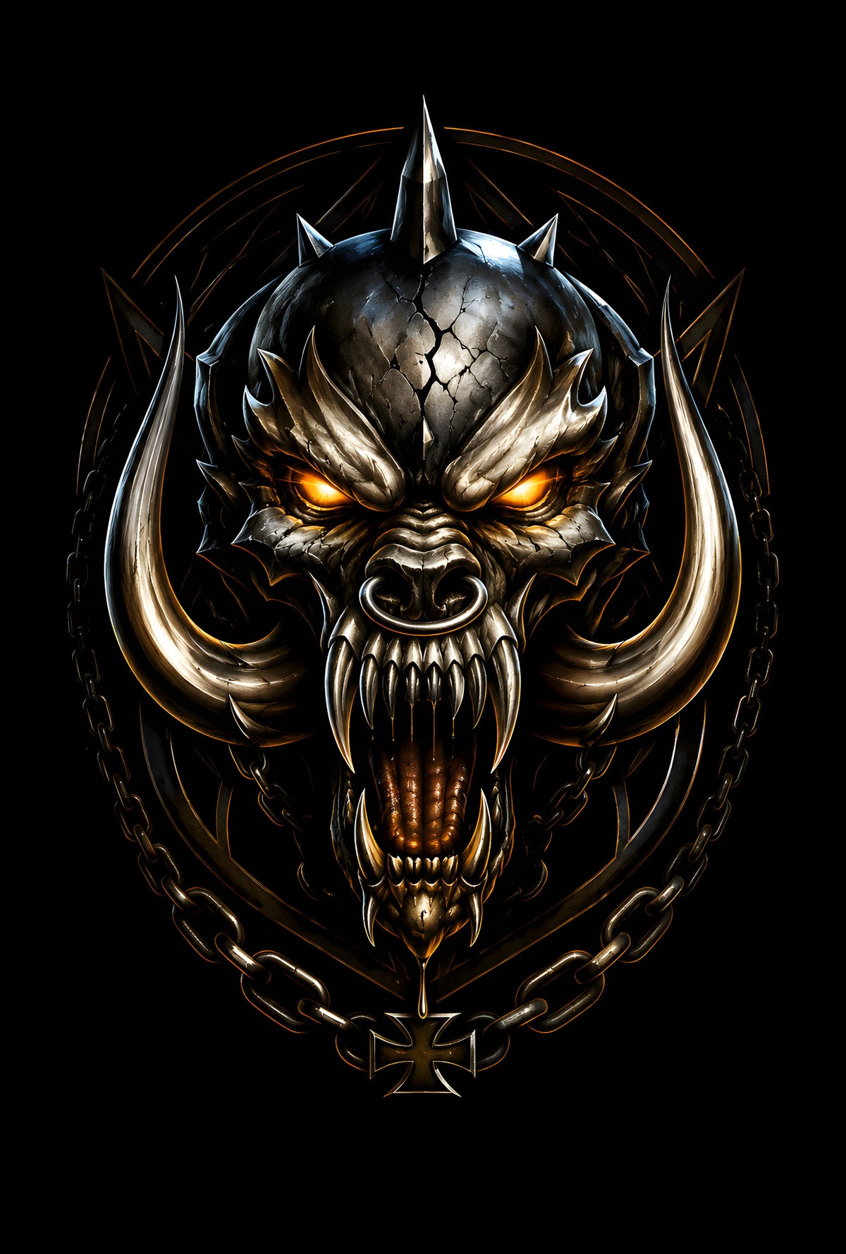 Armoured War Pig Skull - Halftone DTF transfer - Prints best on darks