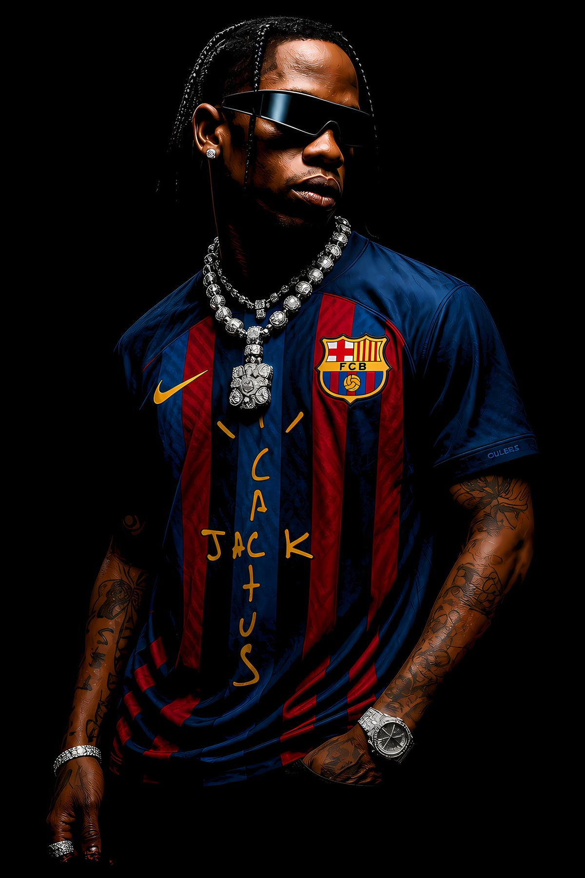 Barcelona Football Shirt Streetwear Portrait - Halftone DTF transfer - Prints best on darks