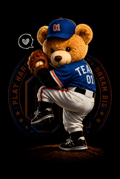 Baseball Teddy Bear - Halftone DTF transfer - Prints best on darks