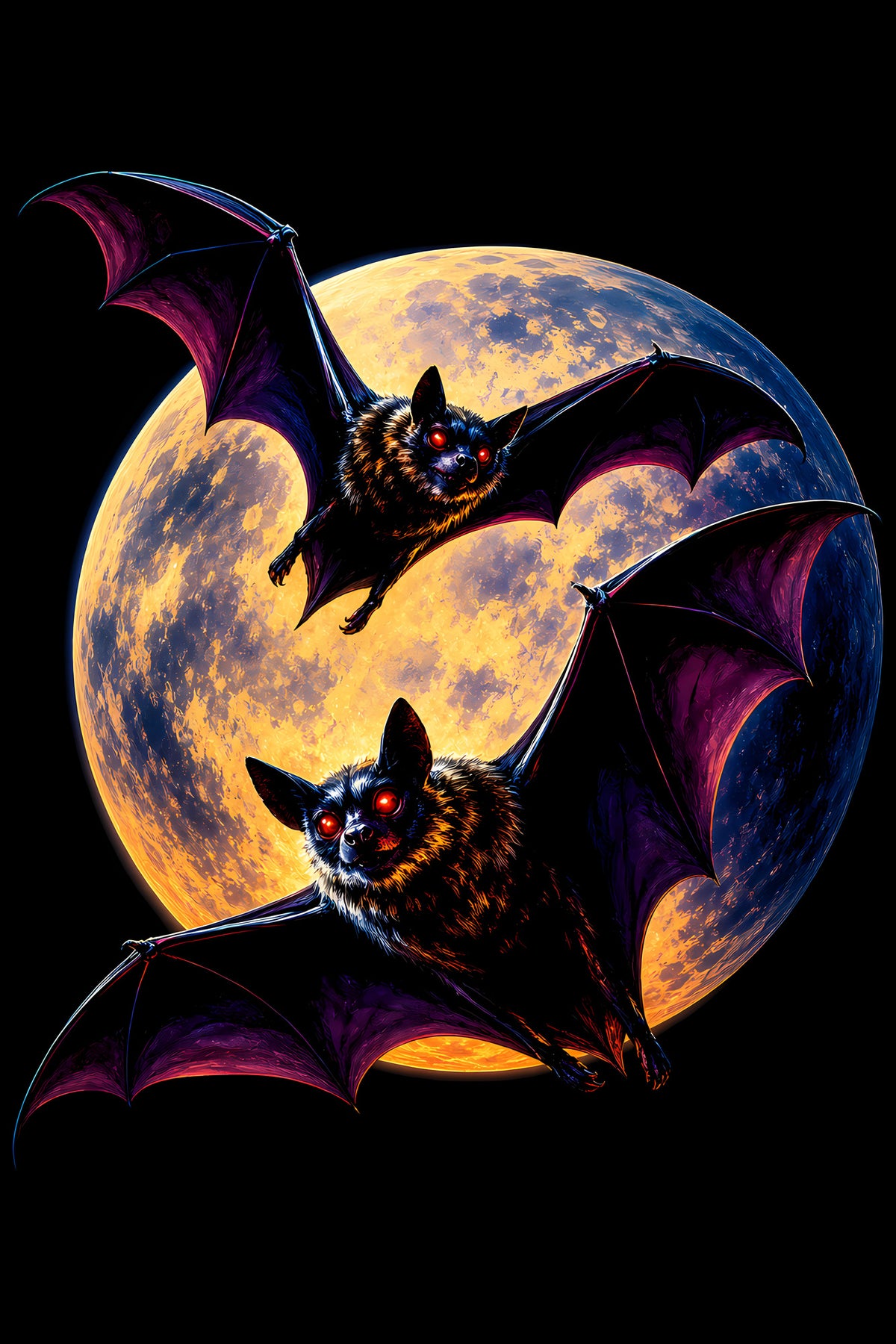 Bats and Full Moon - Halftone DTF transfer - Prints best on darks
