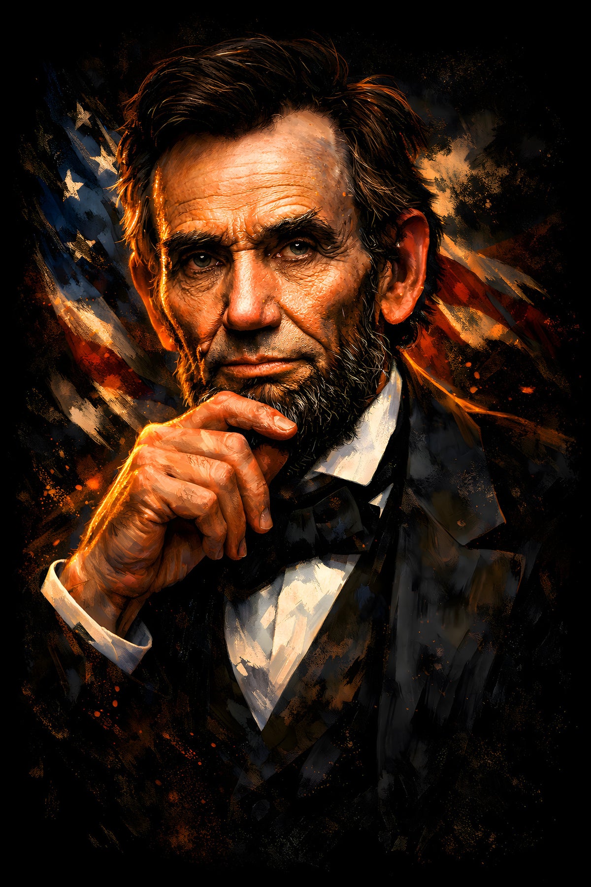Bearded Statesman with American Flag - Halftone DTF transfer - Prints best on darks