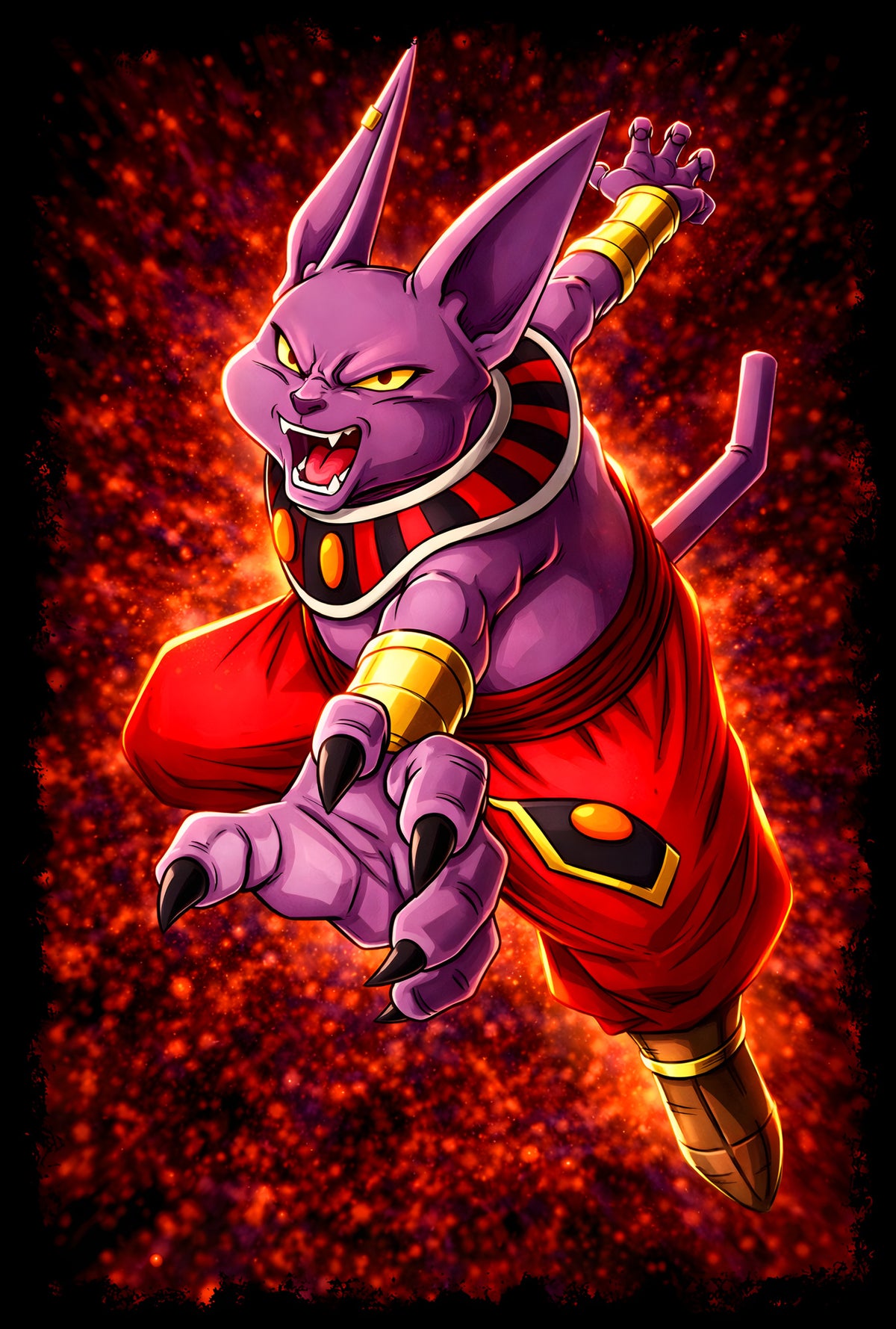 Beerus Red Energy - Halftone DTF transfer - Prints best on darks