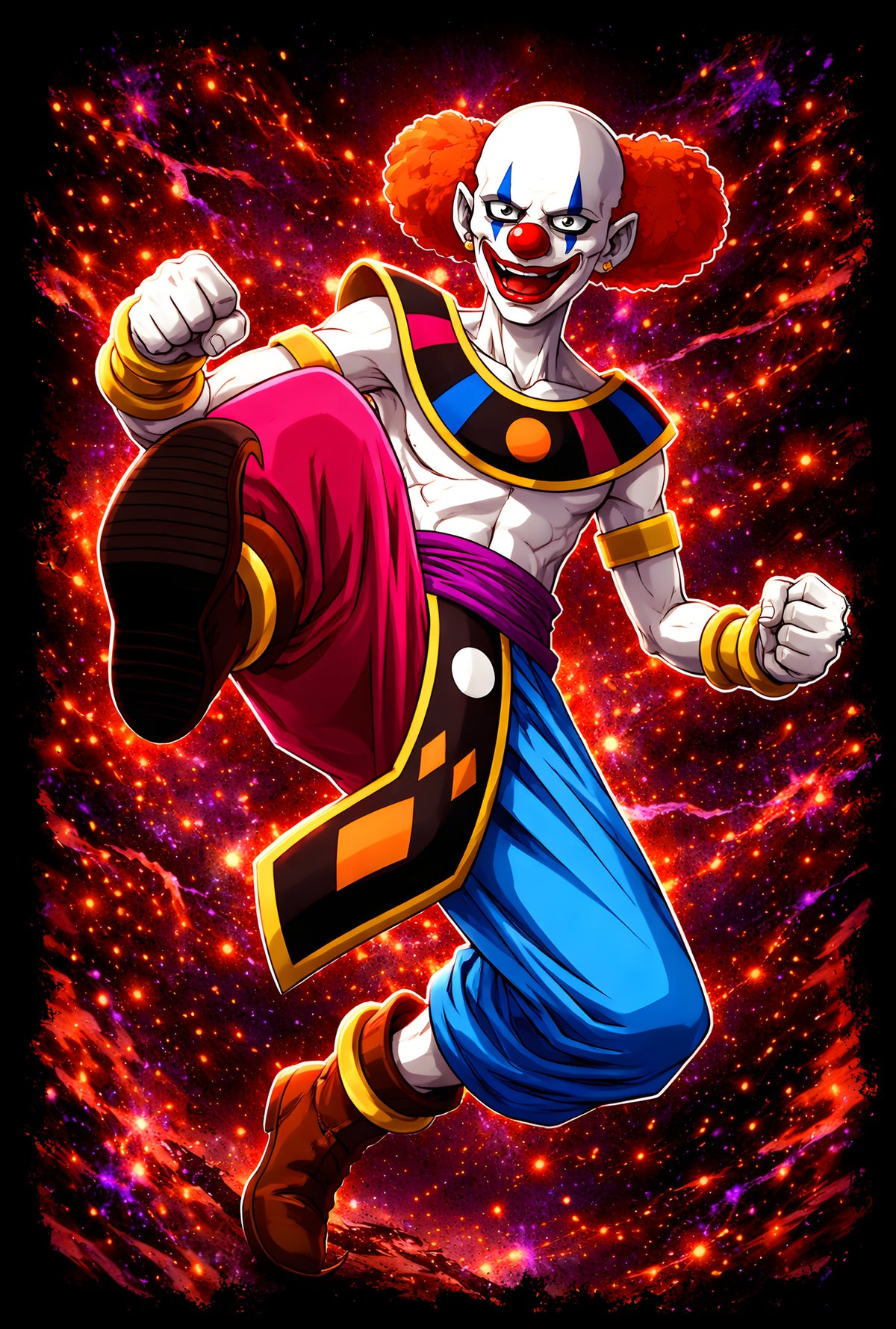 Belmod Clown Fighter - Halftone DTF transfer - Prints best on darks