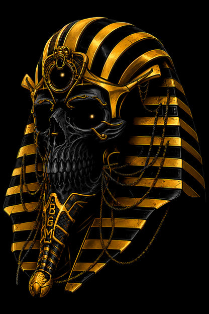 Black and Gold Pharaoh Skull - Halftone DTF transfer - Prints best on darks