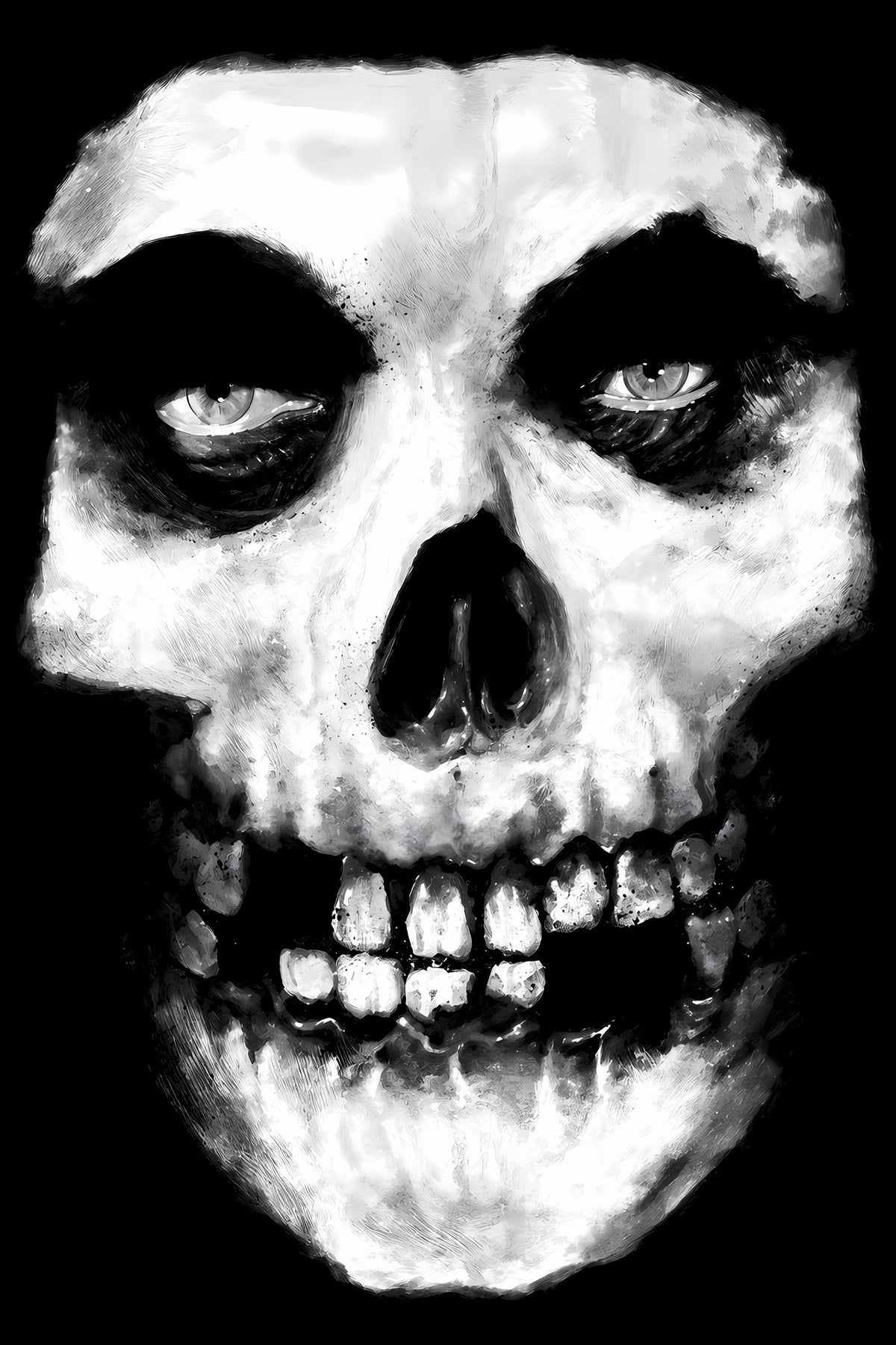 Black and White Horror Skull Face - Halftone DTF transfer - Prints best on darks