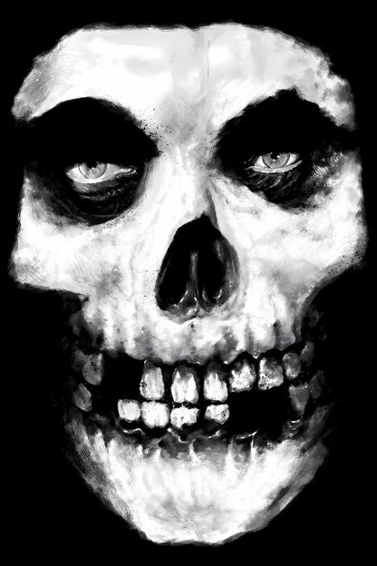 Black and White Horror Skull Face - Halftone DTF transfer - Prints best on darks