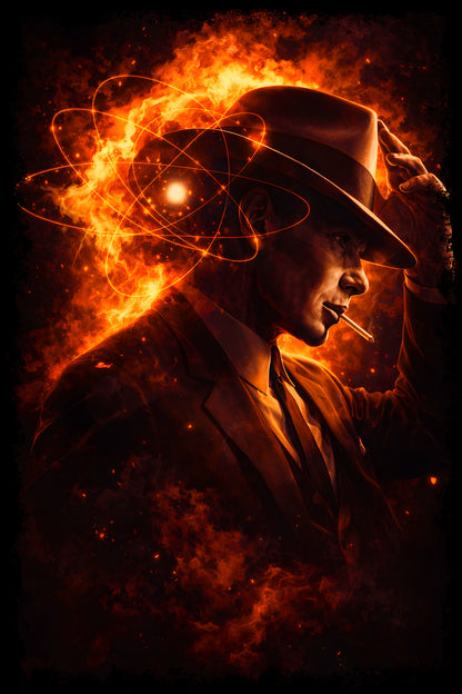 Black Hat Portrait in Flames - Halftone DTF transfer - Prints best on darks