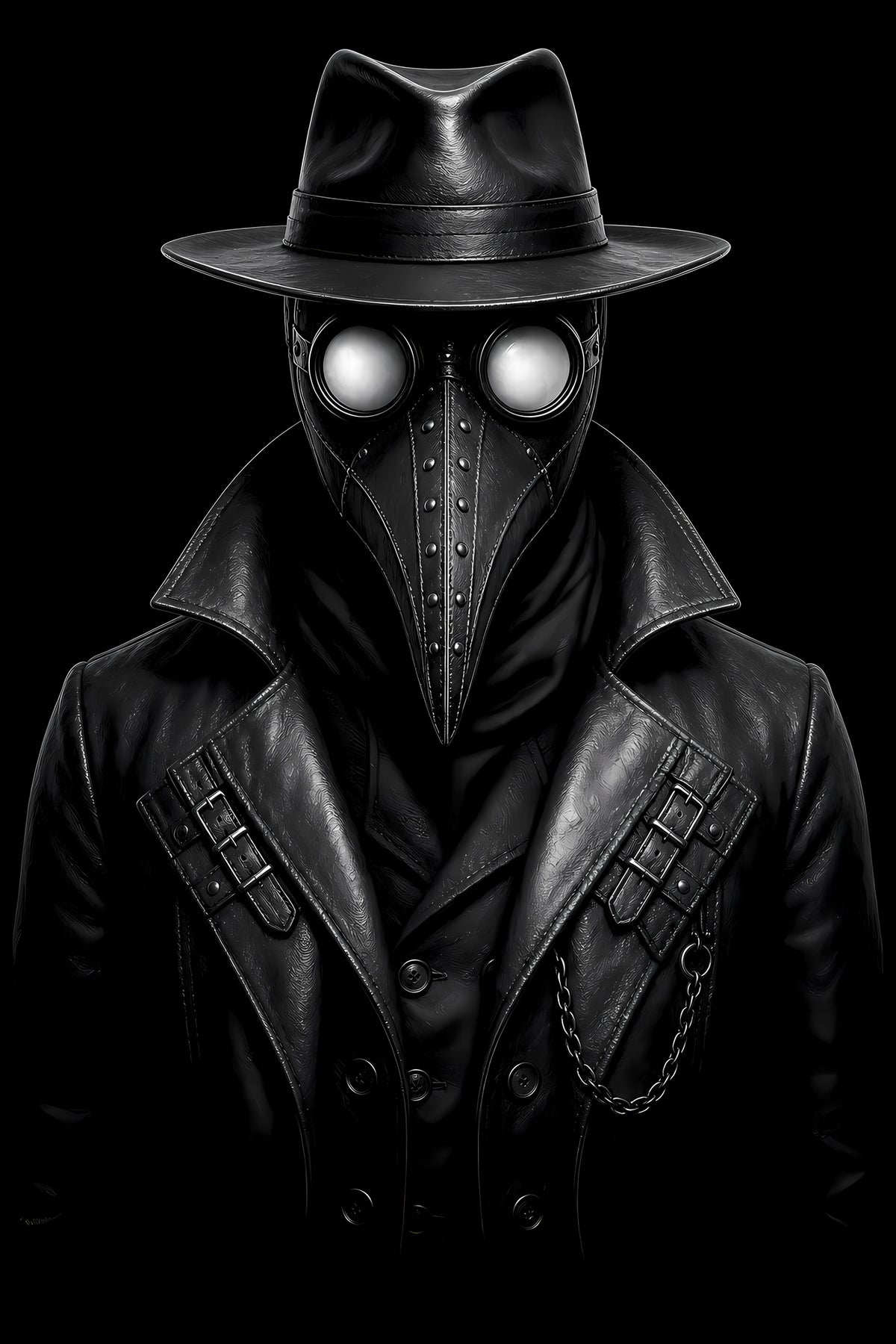 Black Plague Doctor - Halftone DTF transfer - Prints best on darks