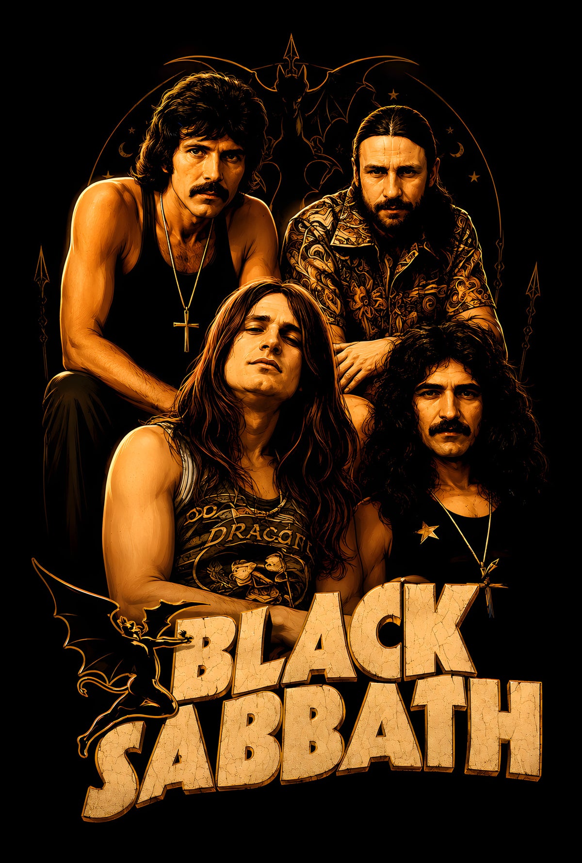Black Sabbath Band Portrait - Halftone DTF transfer - Prints best on darks
