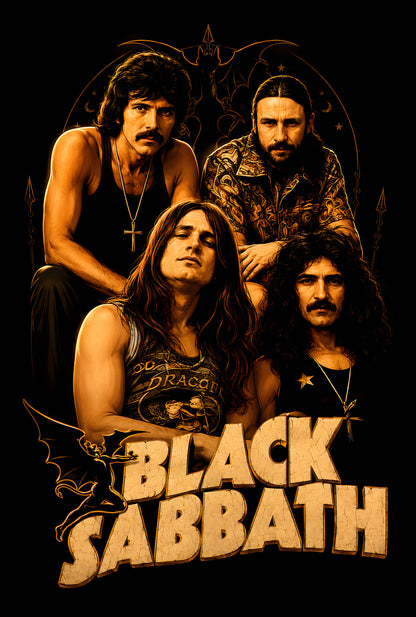 Black Sabbath Band Portrait - Halftone DTF transfer - Prints best on darks