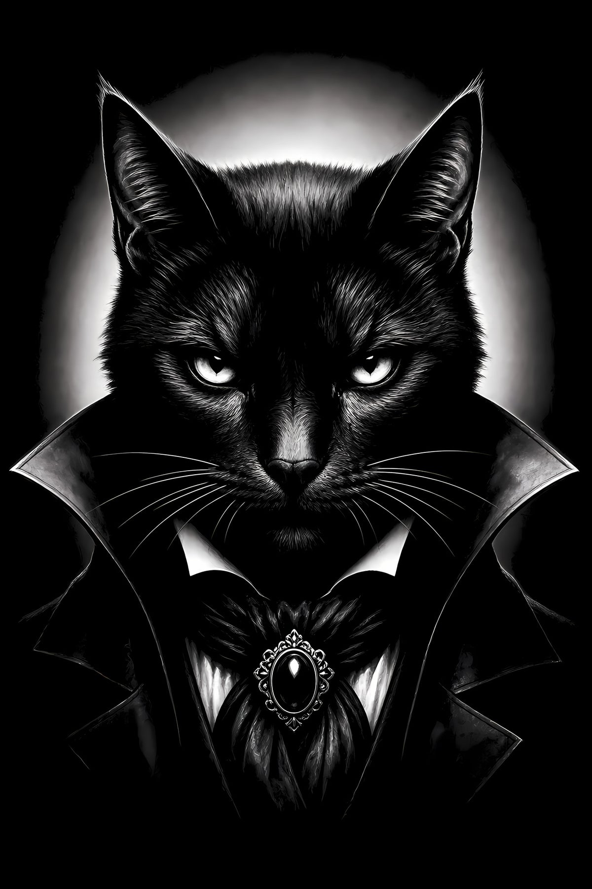 Black Vampire Cat - Halftone DTF transfer - Prints best on darks