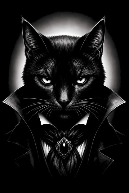 Black Vampire Cat - Halftone DTF transfer - Prints best on darks