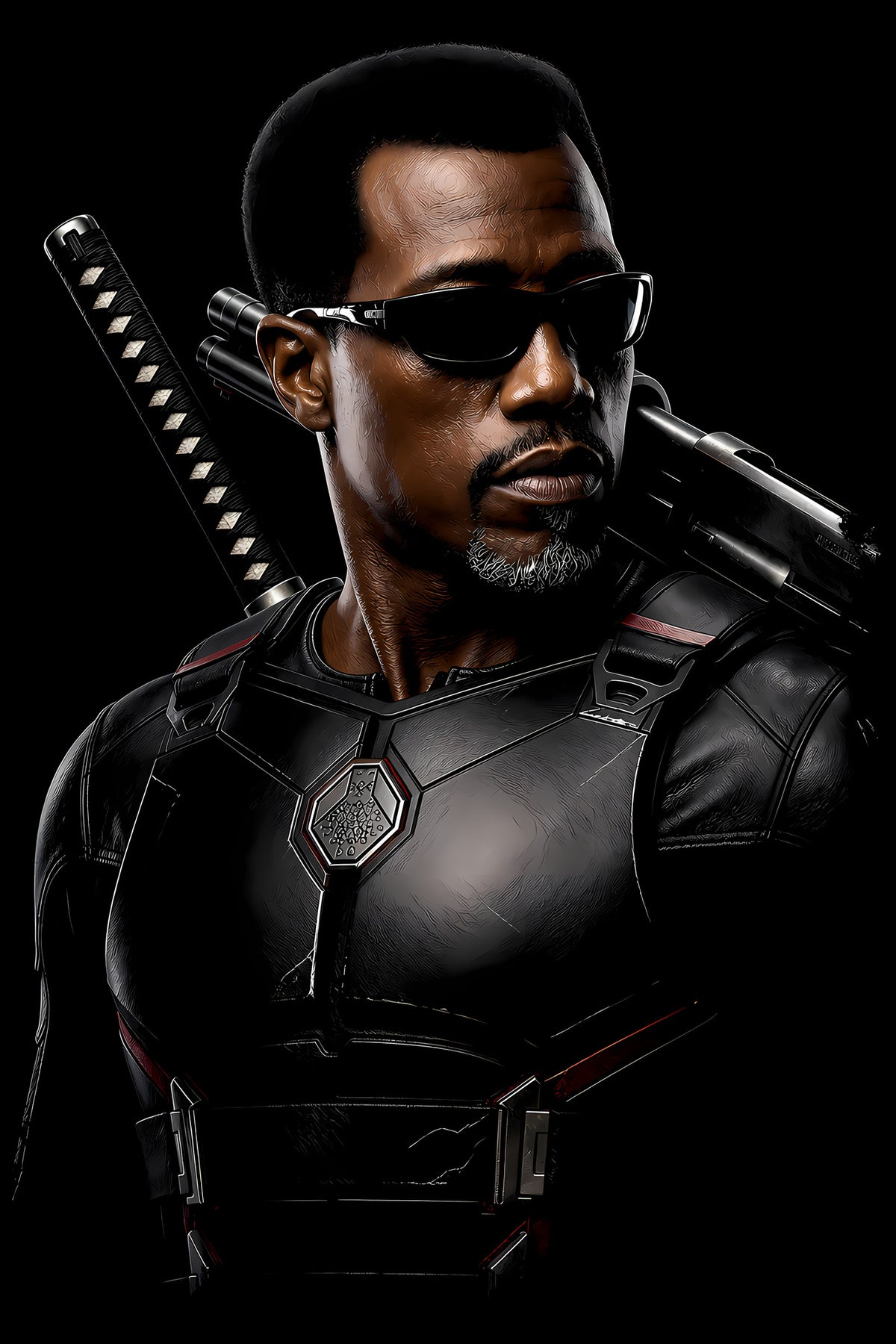 Blade Vampire Hunter - Halftone DTF transfer - Prints best on darks