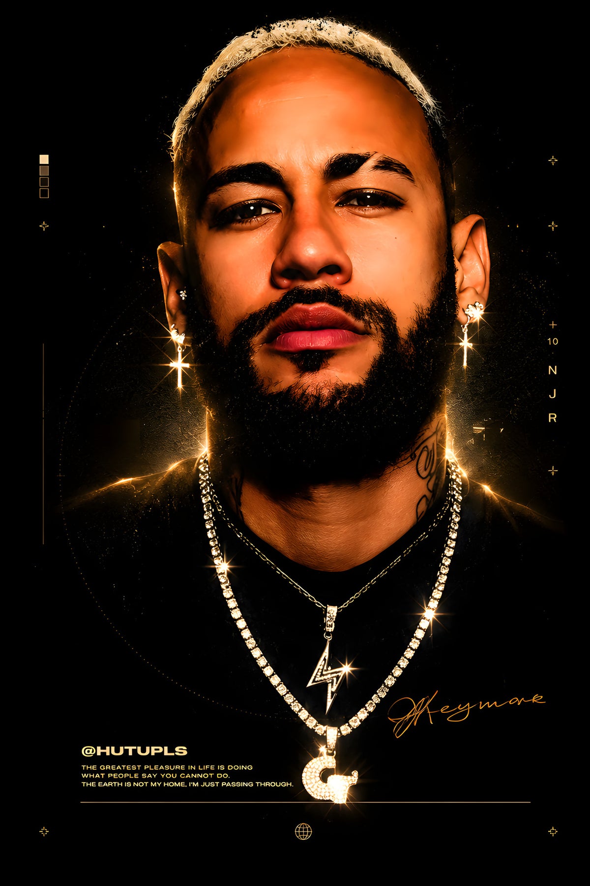 Bleached-Hair Portrait with Gold Chains - Halftone DTF transfer - Prints best on darks