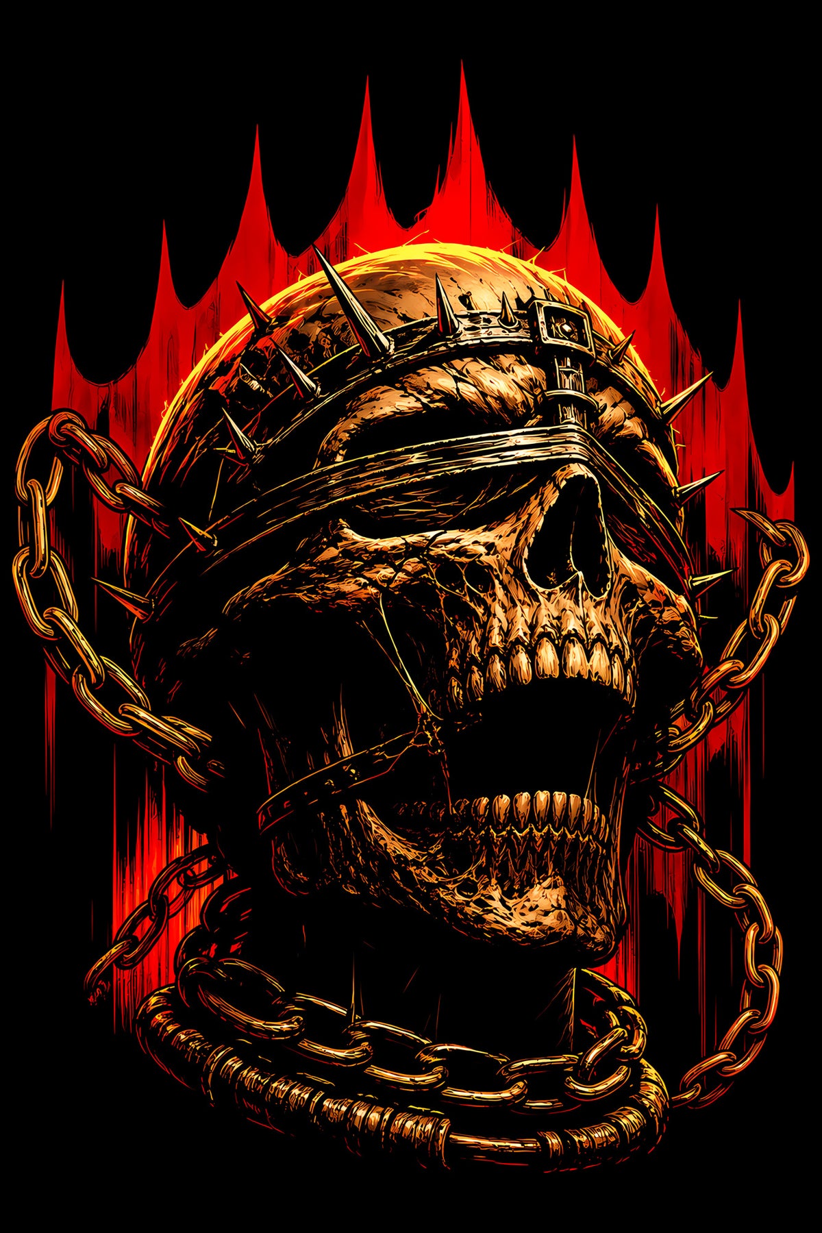 Blindfolded Skull in Chains - Halftone DTF transfer - Prints best on darks