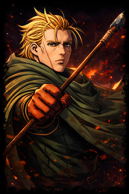 Blond Anime Swordsman - Halftone DTF transfer - Prints best on darks