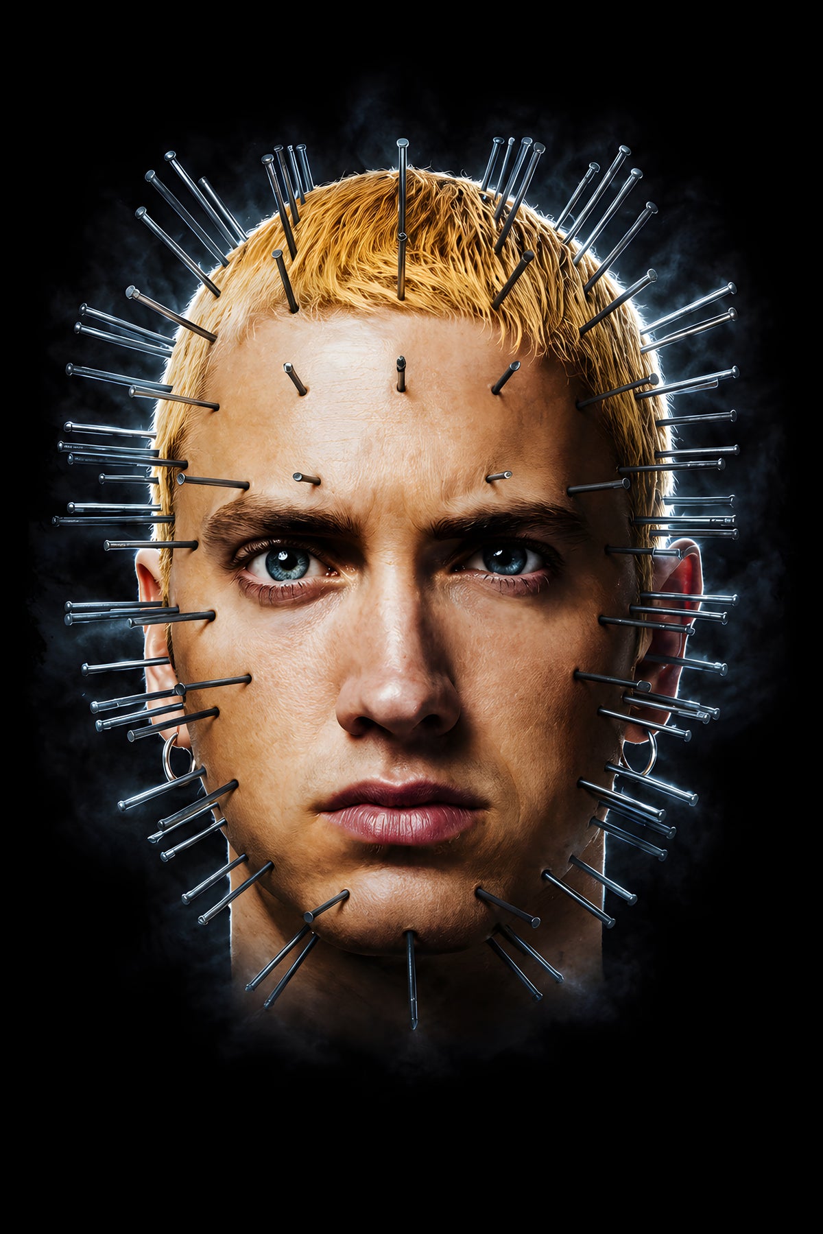 Blond Portrait with Metal Pins - Halftone DTF transfer - Prints best on darks