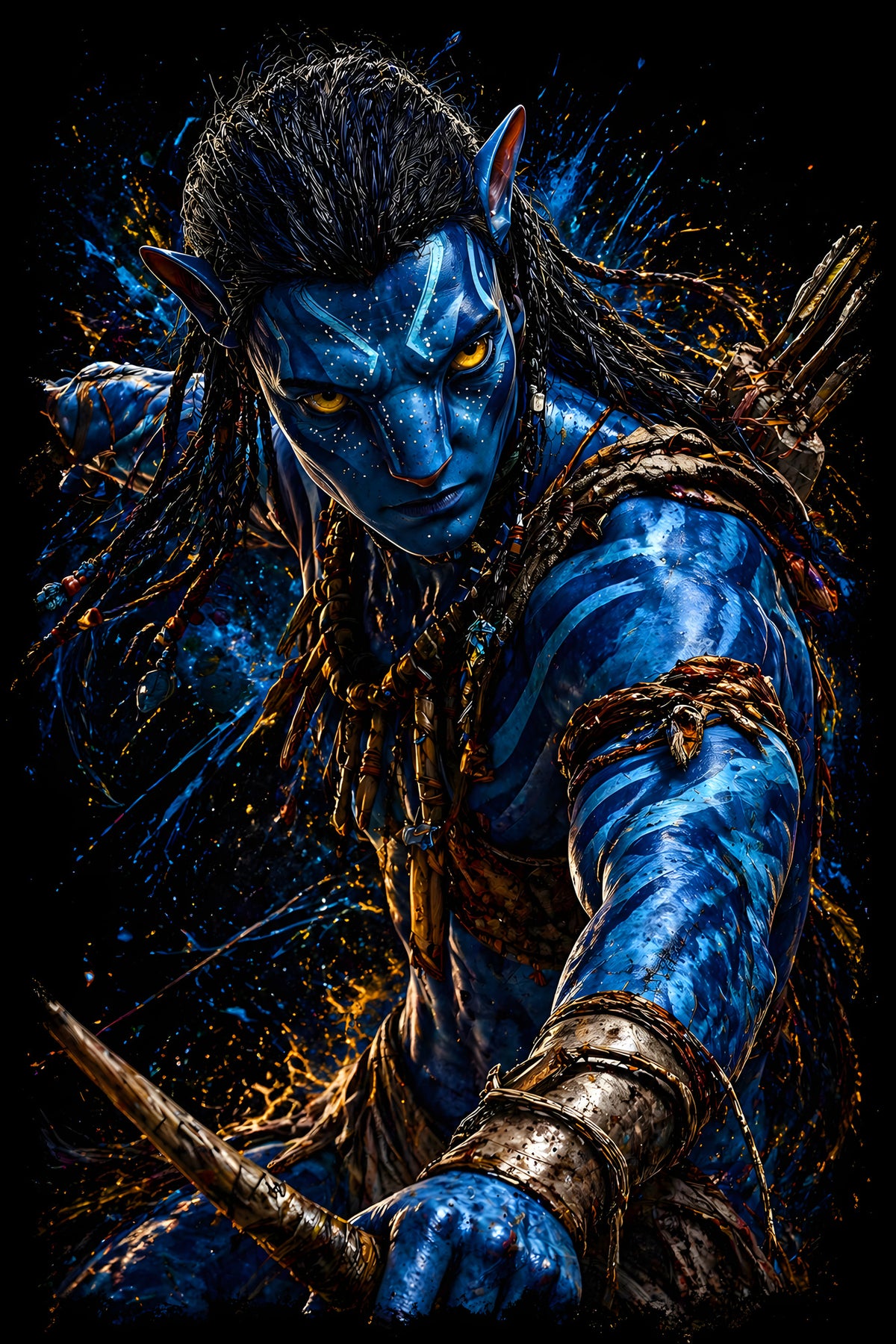 Blue Alien Archer - Halftone DTF transfer - Prints best on darks