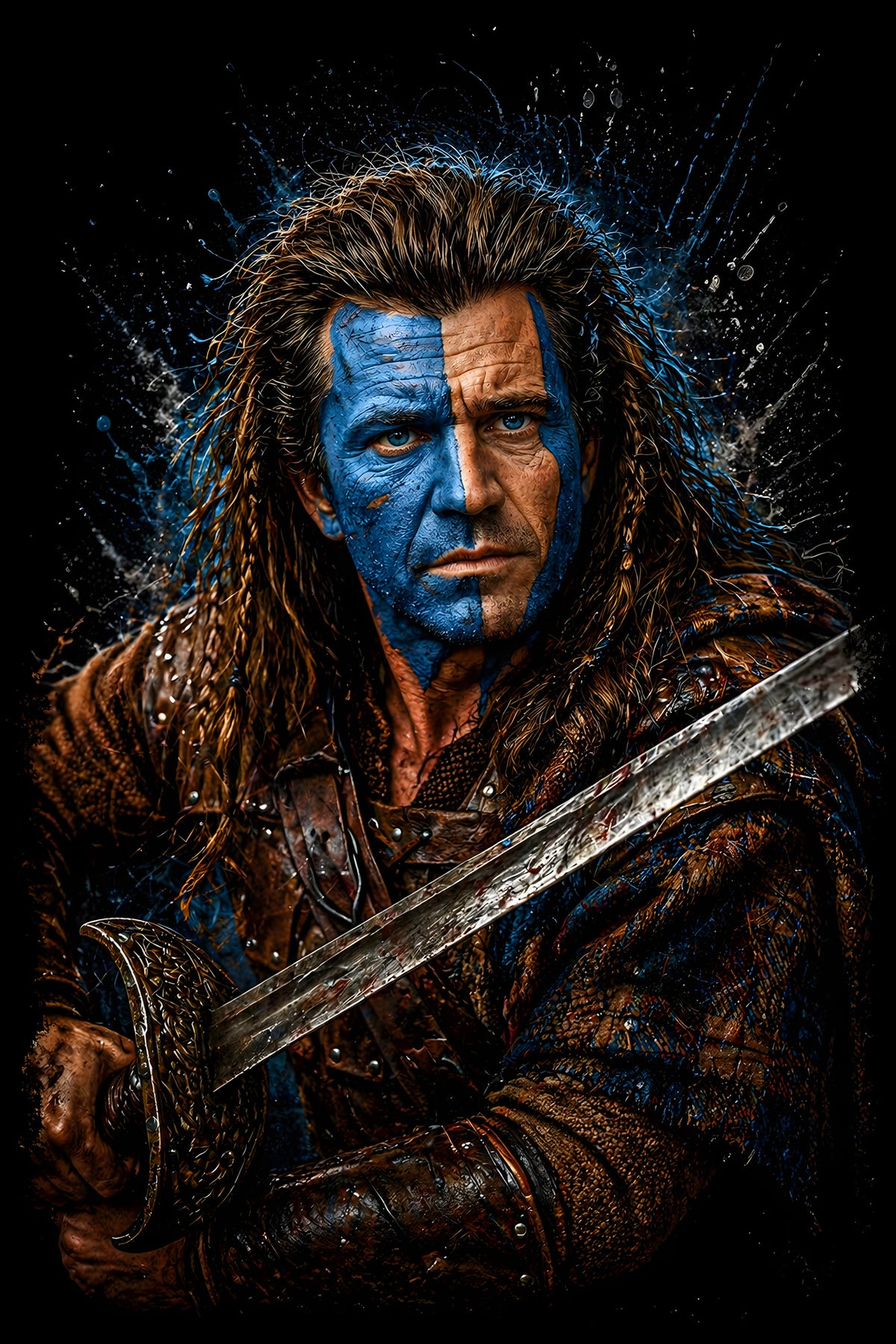 Blue-Faced Highland Warrior - Halftone DTF transfer - Prints best on darks