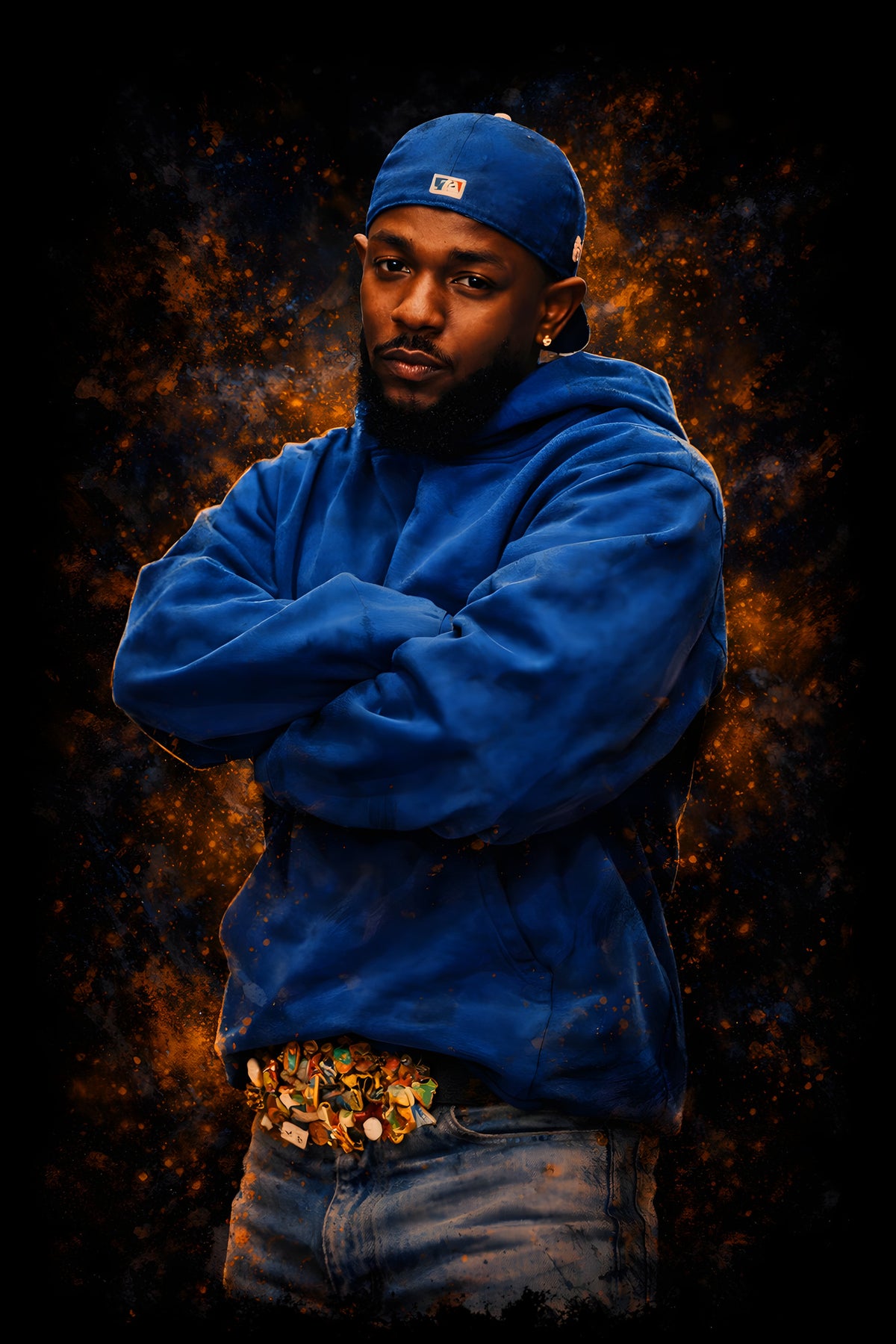 Blue Hoodie Streetwear Portrait - Halftone DTF transfer - Prints best on darks