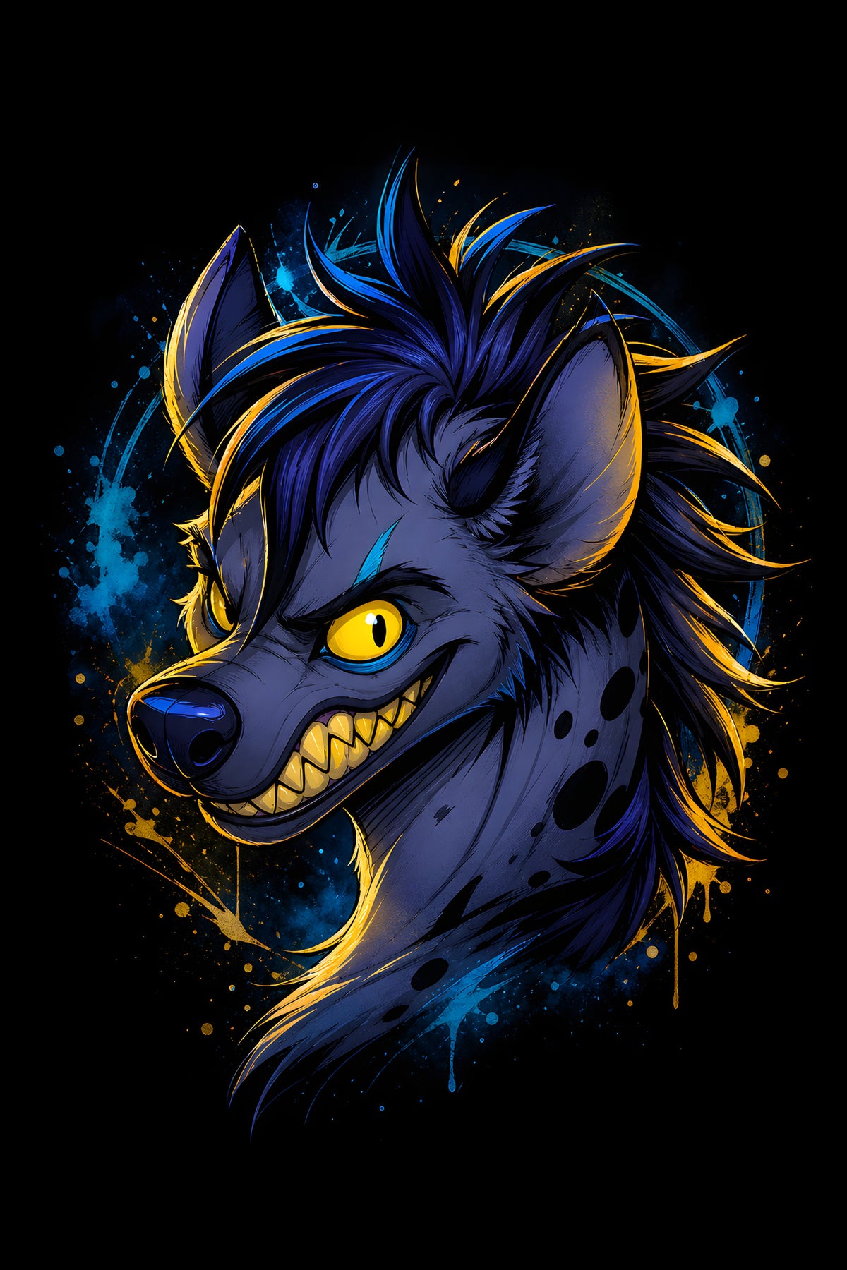 Blue Hyena Portrait - Halftone DTF transfer - Prints best on darks