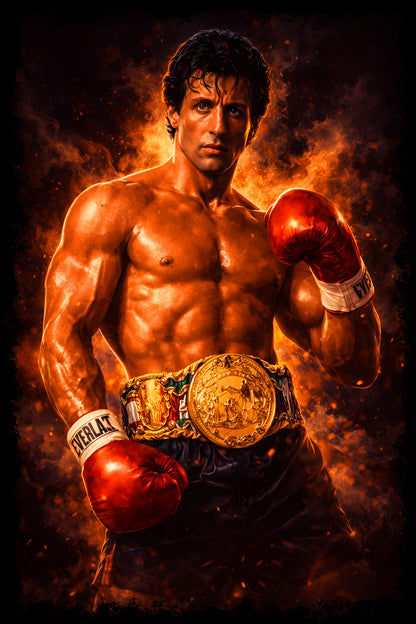 Boxing Champion with Red Gloves - Halftone DTF transfer - Prints best on darks
