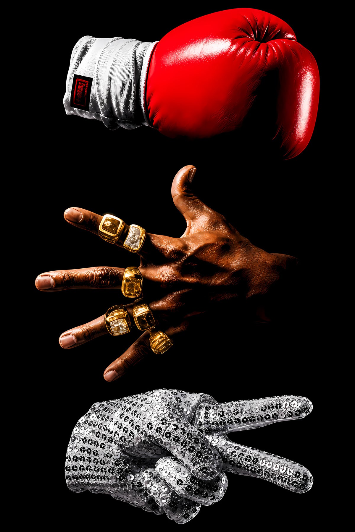 Boxing Glove and Iconic Hand Gestures - Halftone DTF transfer - Prints best on darks