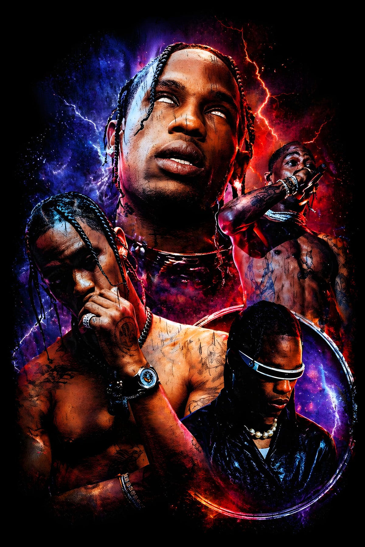 Braided Rapper with Microphone - Halftone DTF transfer - Prints best on darks