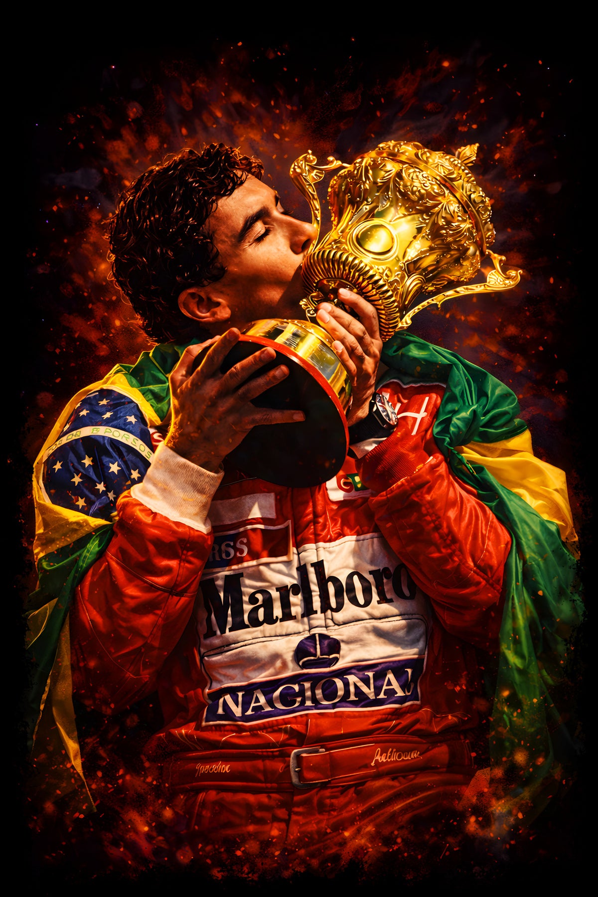 Brazilian Racing Trophy Celebration - Halftone DTF transfer - Prints best on darks