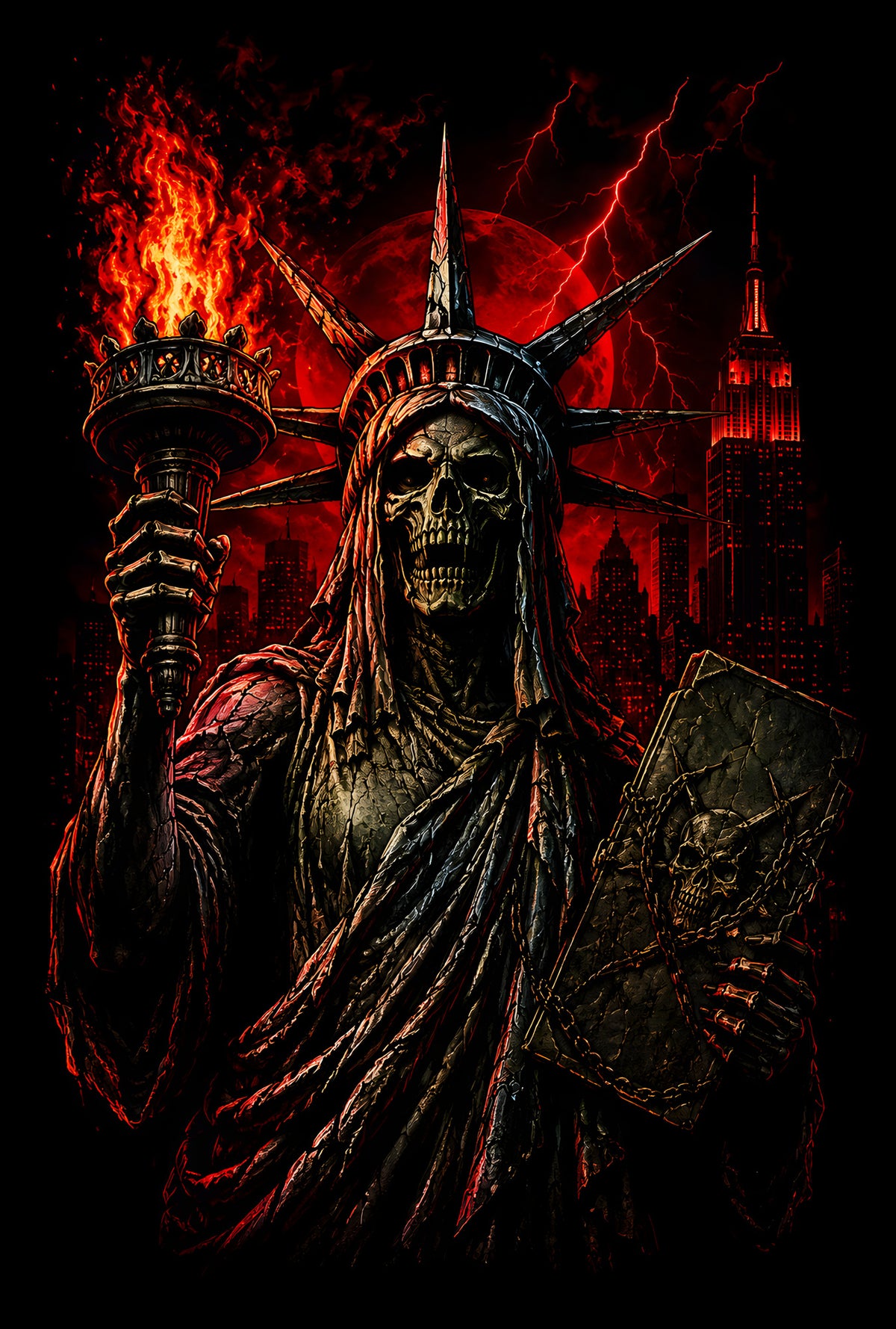 Burning Statue of Liberty - Halftone DTF transfer - Prints best on darks