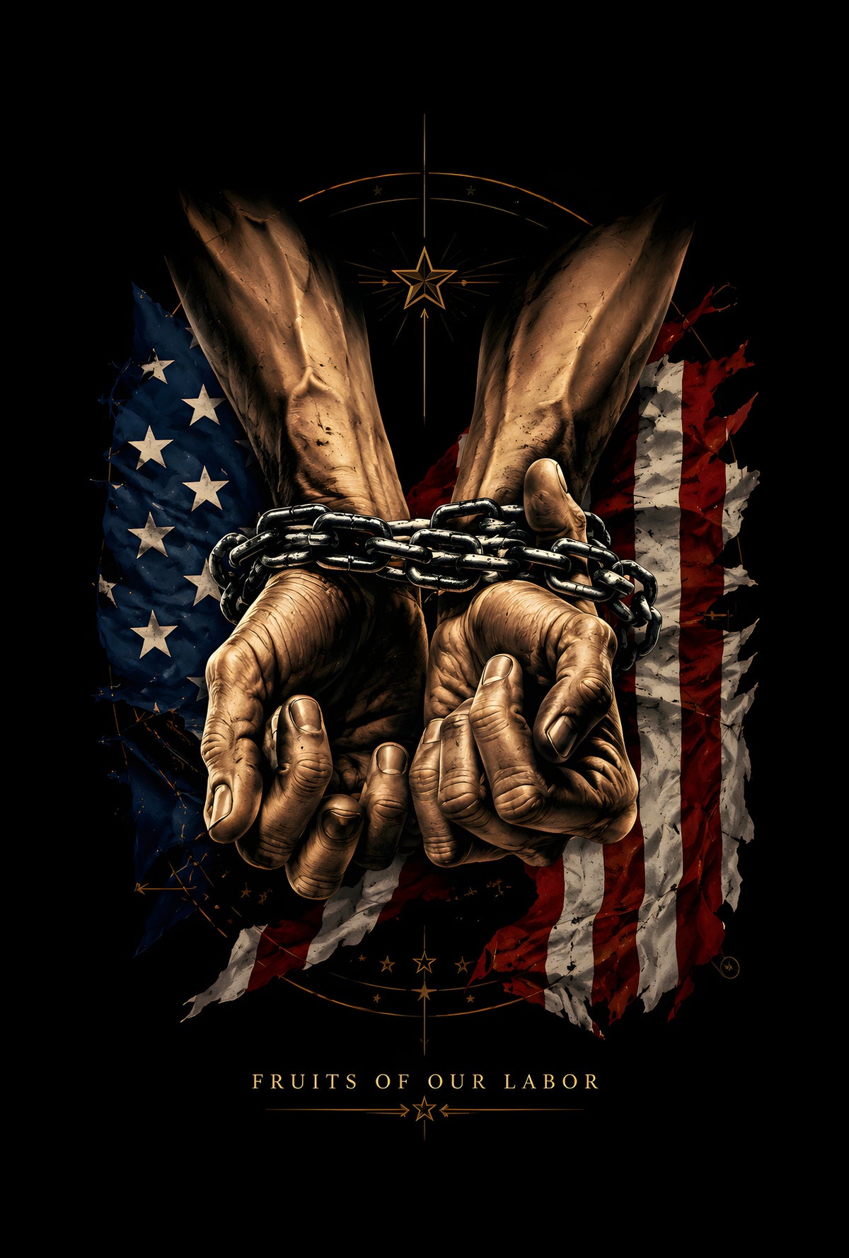 Chained Hands and American Flag - Halftone DTF transfer - Prints best on darks