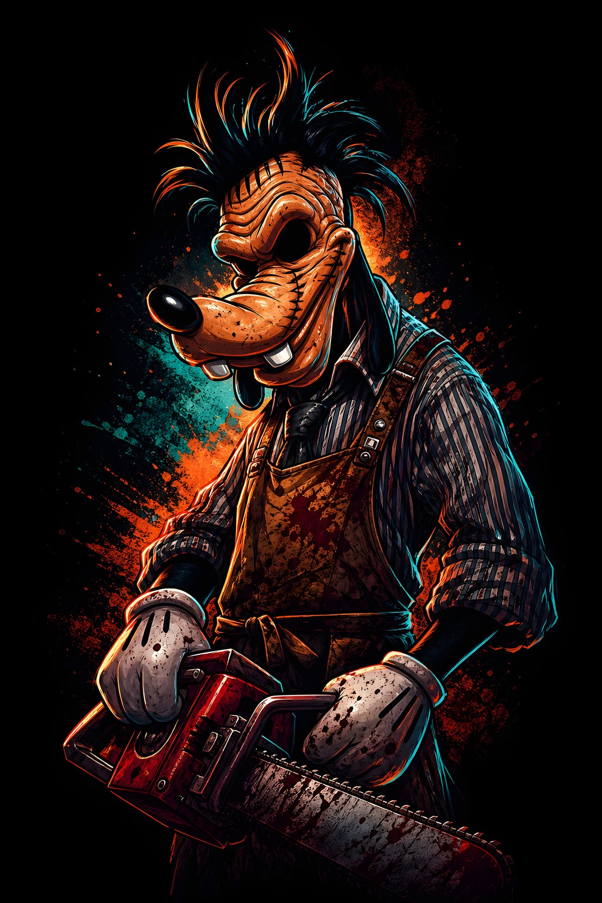 Chainsaw Cartoon Hound - Halftone DTF transfer - Prints best on darks