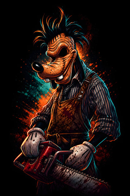 Chainsaw Cartoon Hound - Halftone DTF transfer - Prints best on darks